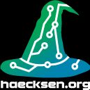 A Witch hut in green-blue colour with points and lines remembering a PCB Layout