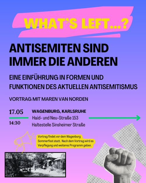 Antisemiten sind immer die Anderen – Eine Einführung in Formen und Funktionen des aktuellen Antisemitismus [Vortrag von Maren van Norden]